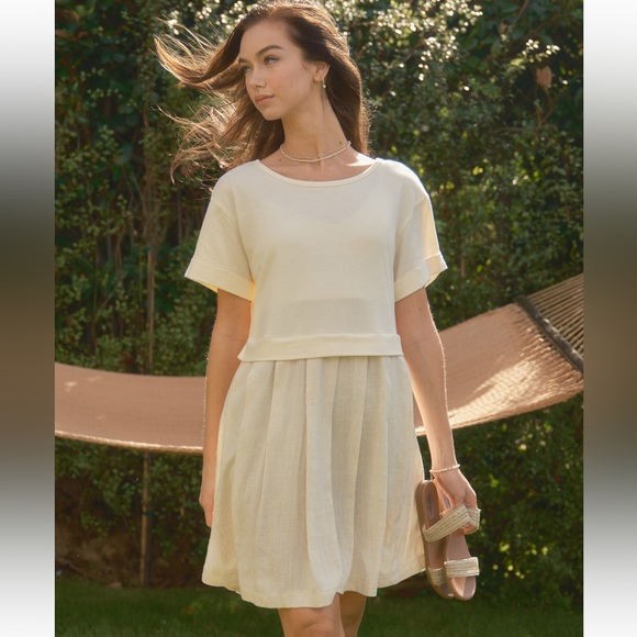 Boho Contrast French Terry Pleated Dress - Picture 1 of 4